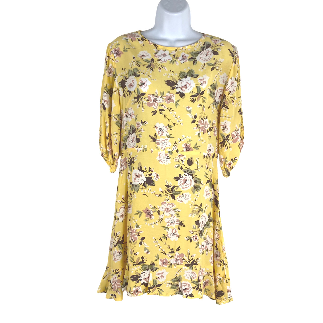 Faithful The Brand Jeanette Pomeline Mini Dress Size 4 Floral Yellow DR-1254