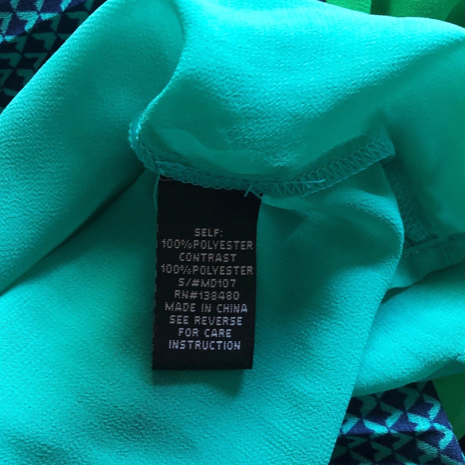 I. Madeline Green Navy Blue Geometric Print Colorblock Pleated Dress Size Small