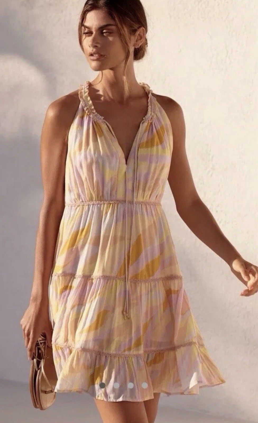 NWT PQ SWIM SLEEVELESSMINI DRESS Light Yellow/Multicolored. Size M/L ANTHRO