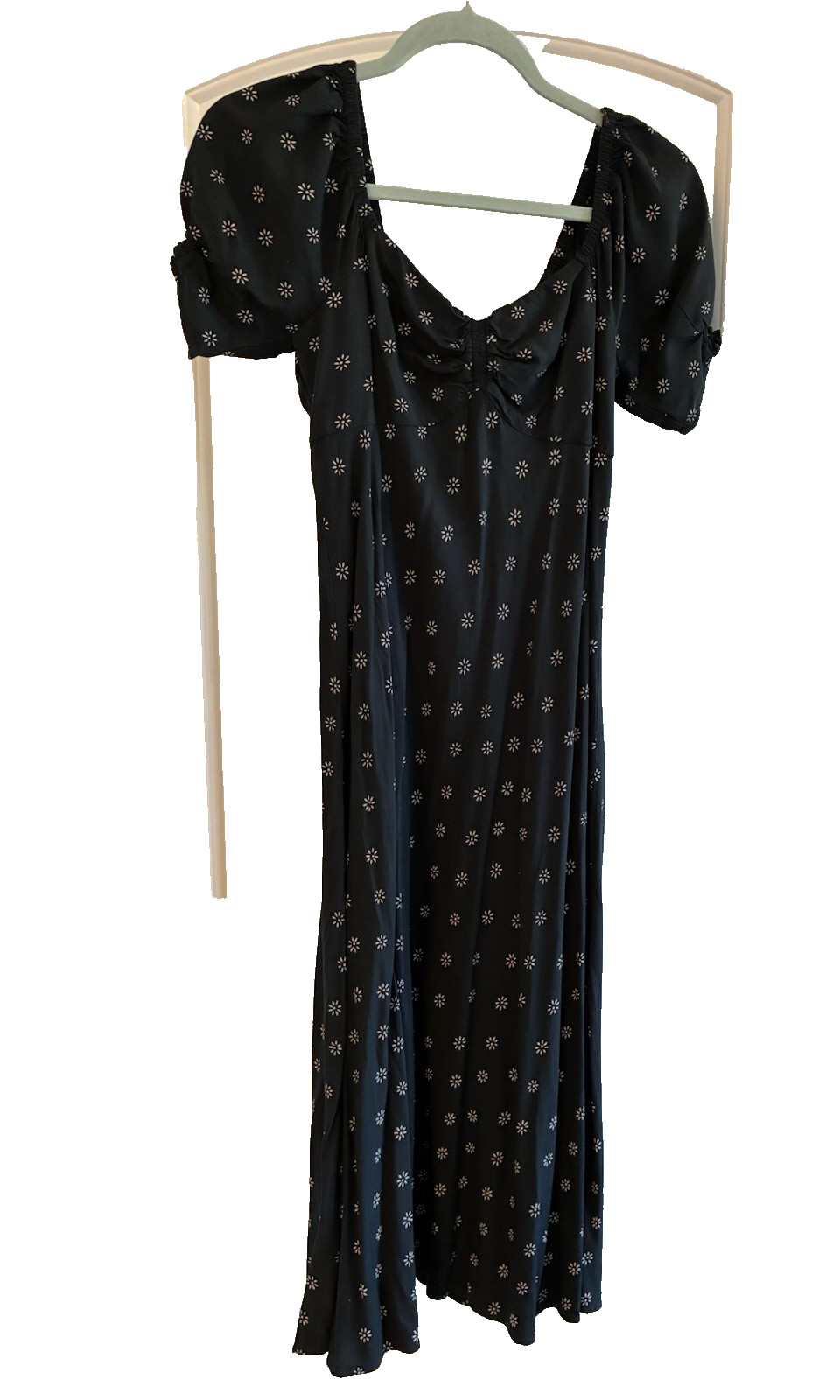 Madewell Puffed Sleeve Midi Dress Back Stardot Print sz 0 Sweetheart Neck Nice!
