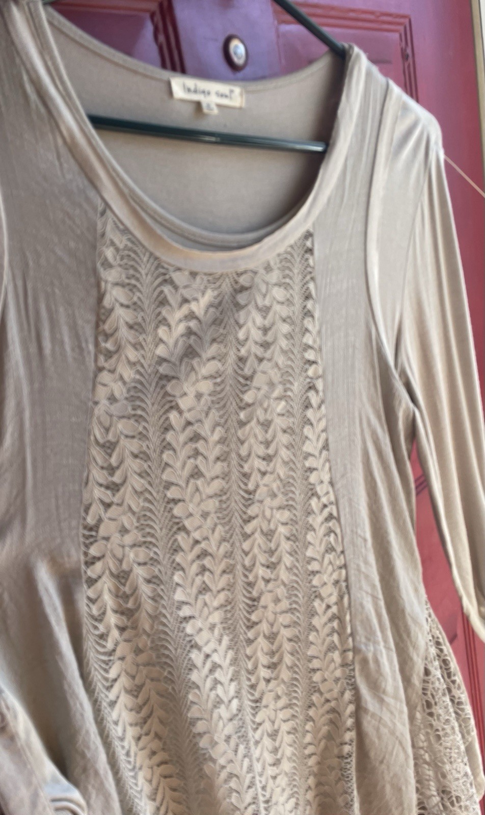 Indigo Soul Bohemian Dress, Size Small, Light Beige, Cotton