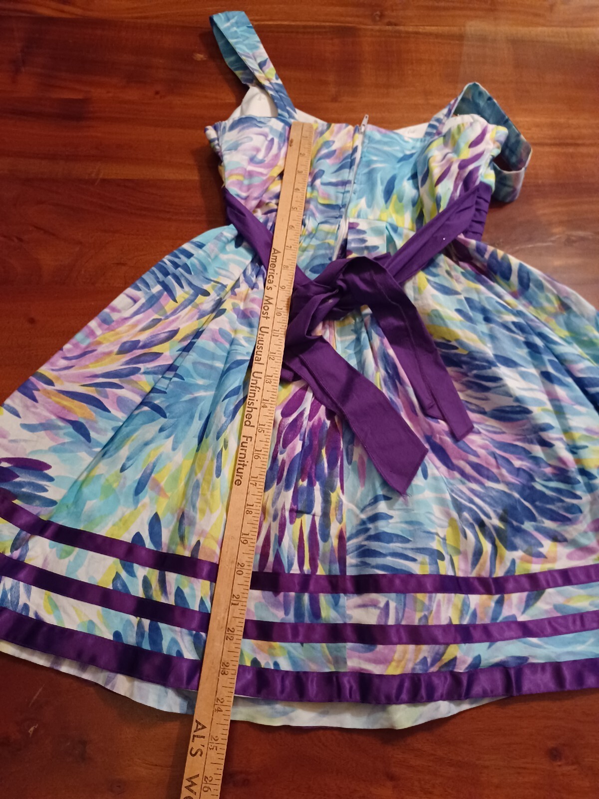City Triangles Womens Purple Watercolor Floral Dress Reae Zip And Tie Sz 5