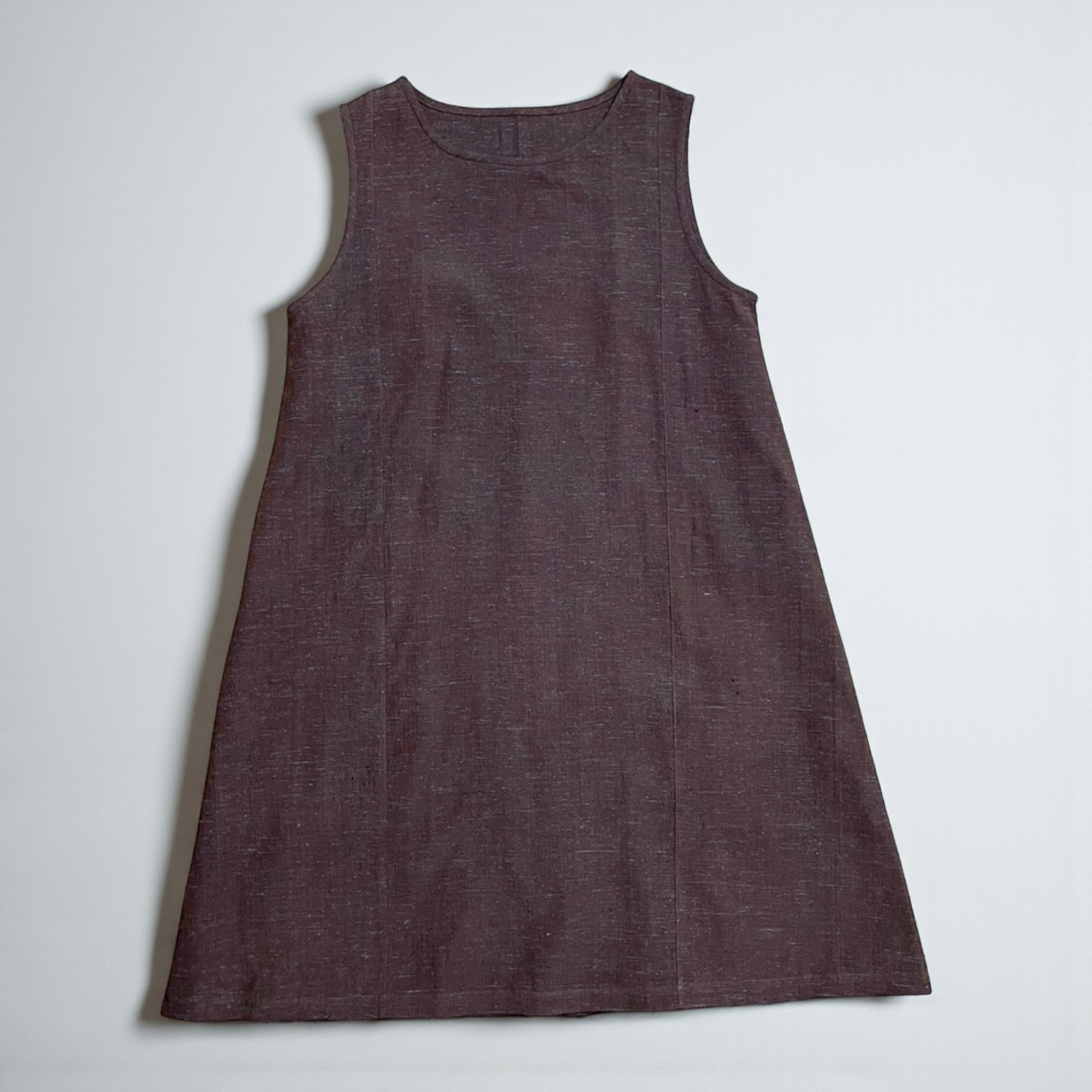 Brown Silk Kimono Remake Sleeveless Dress Round Neck A-line Casual Dress