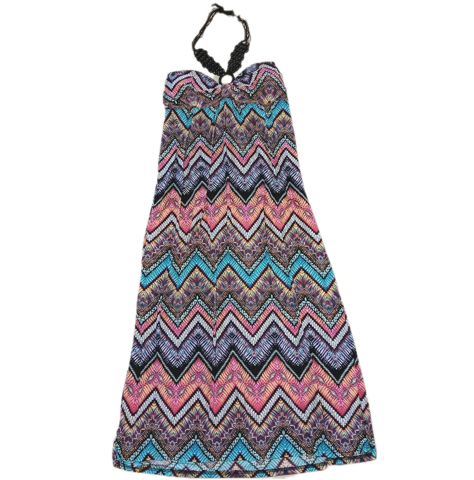 Just Love 2X Beaded Halter Maxi Dress Chevron Zigzag Stretch ResortWear Cruise