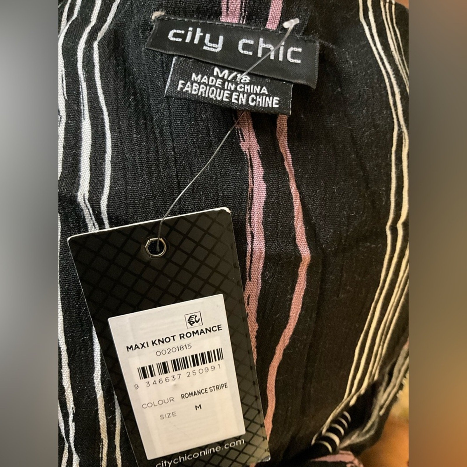 City Chic Maxi Knot Stripe Wrap Dress 18W dark Romance moody beach resort NWT