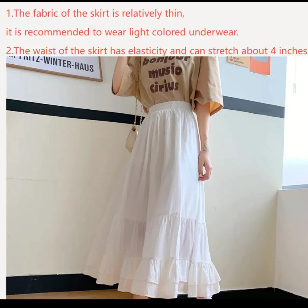 2025 Summer New Two-Tier Ruffle Cake Skirt Fairycore High Waist Women’s Midi Sk