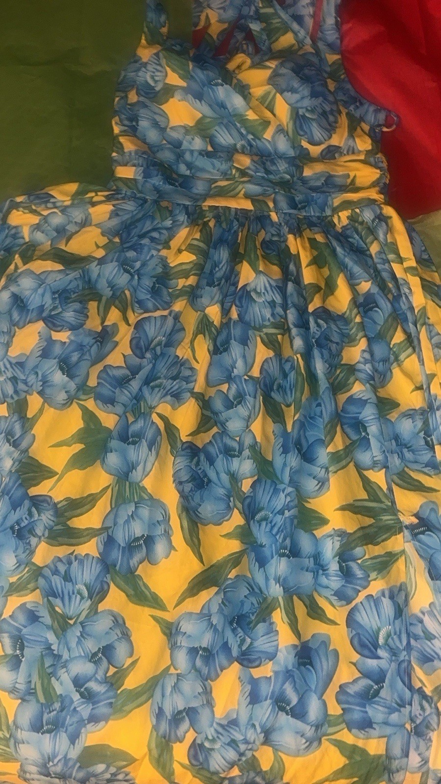 Fashion Nova Women’s Floral Dress, Size L Regular, Yellow Blue Flower Theme