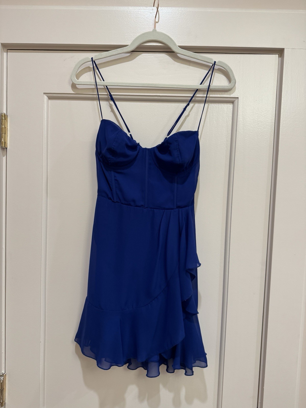 Lucy in the Sky Royal Blue Corset Ruffle Mini Dress Size L Juniors