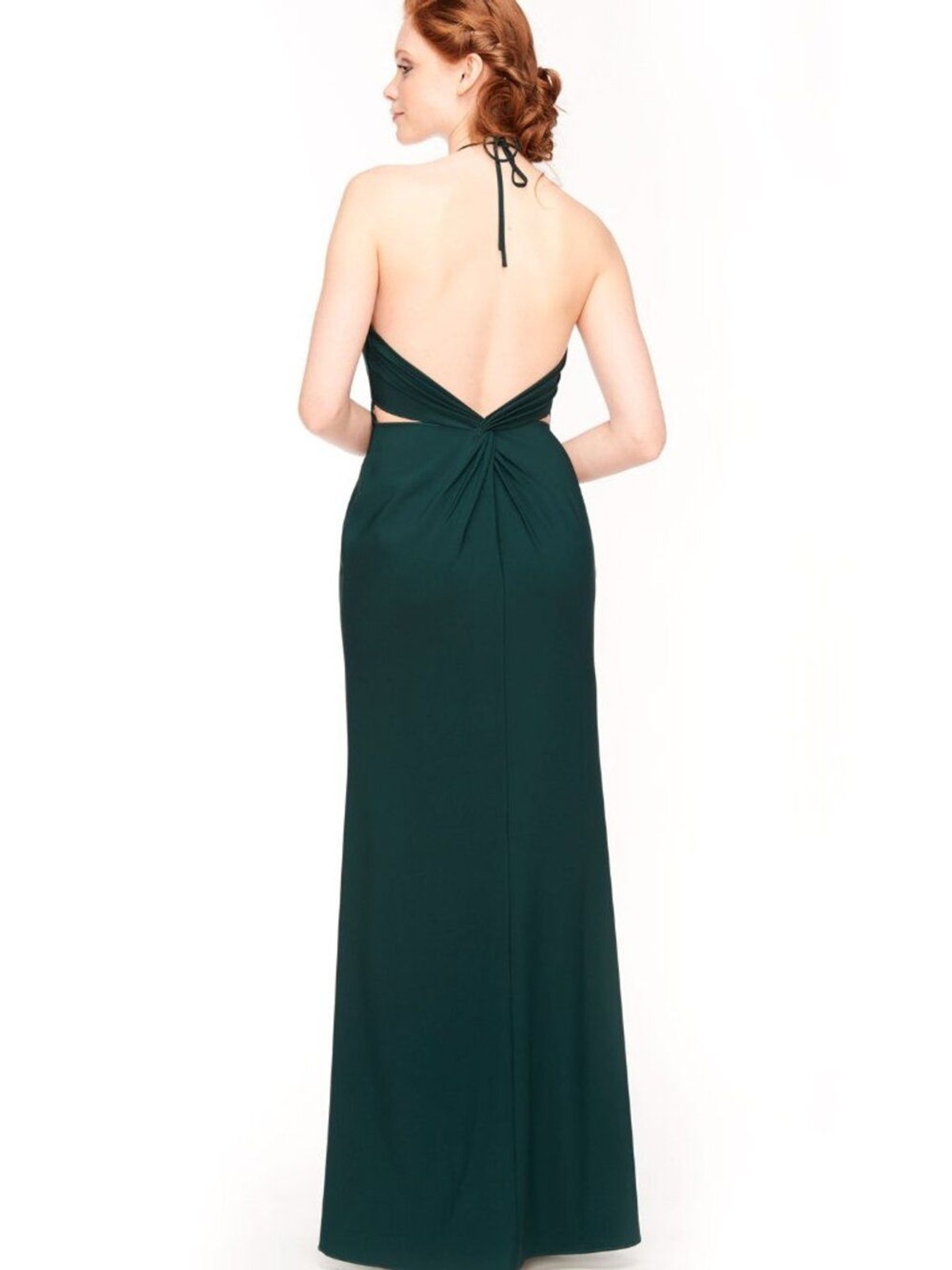 Deep Green Low Twist Back Detail Stretch Crepe Halter Dress Bari Jay 1961