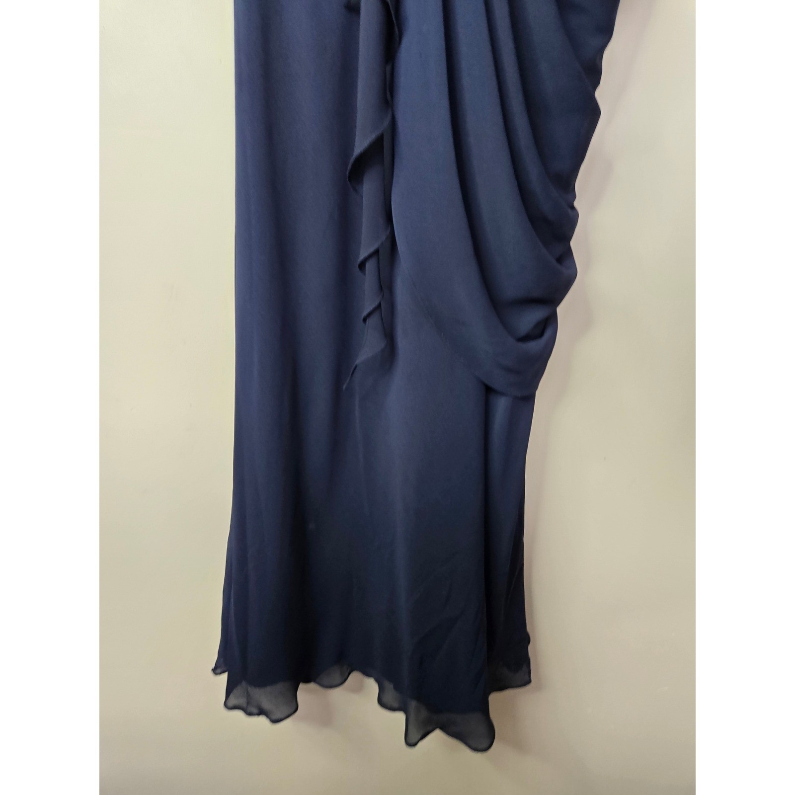 Watters & Watters Navy Blue Draped Chiffon Formal Gown Dress womens 14