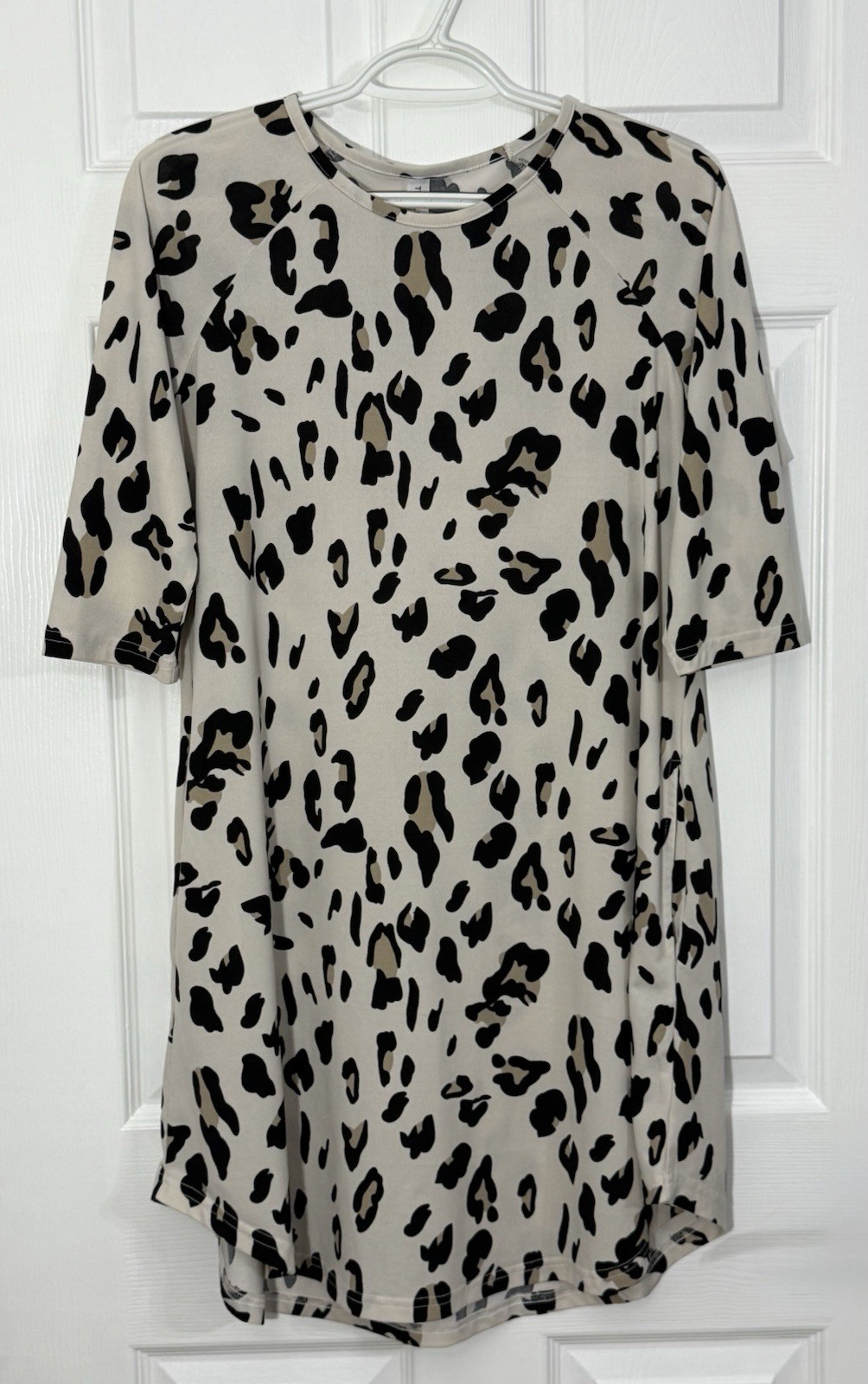 Leopard Print Ivory Medium Tunic Dress w/Pockets Womens Comfortable Tickled Teal
