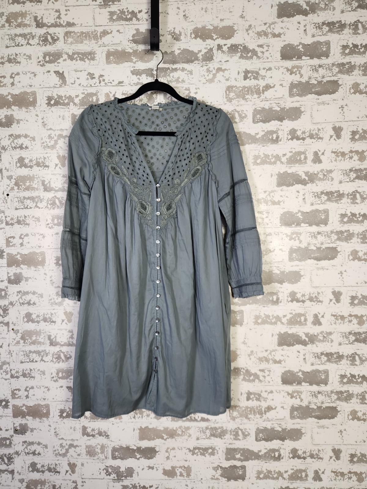 Sundance Embroidered Eyelet Lace Midi Dress Small Blue Boho Folk Artisinal