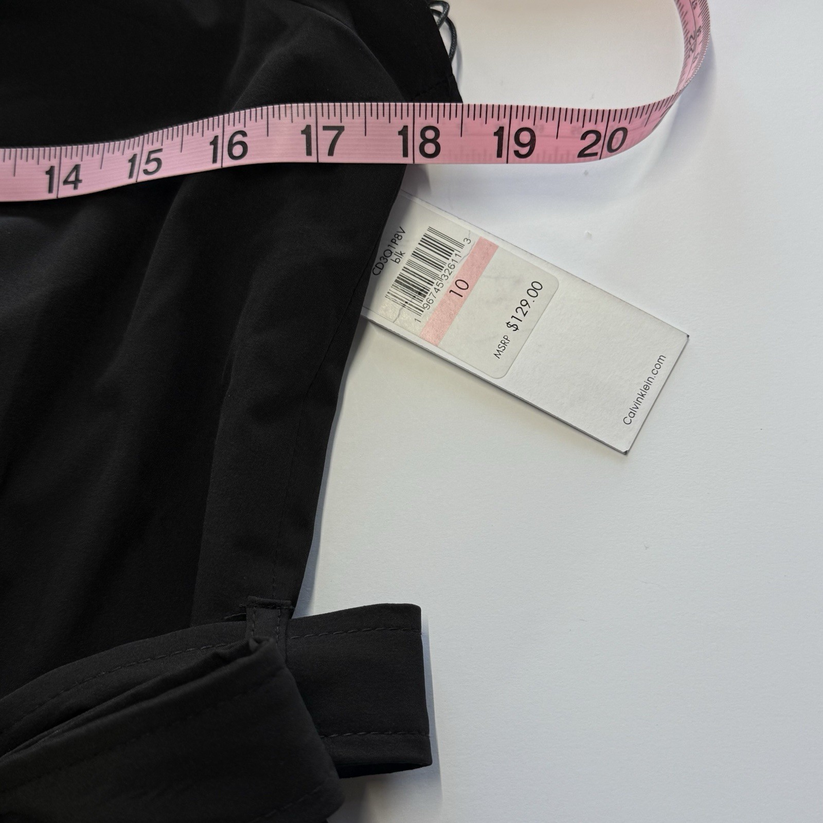 Calvin Klein Dress Womens 10 Black Fit & Flare Flutter Sleeve Belted Pockets NWT