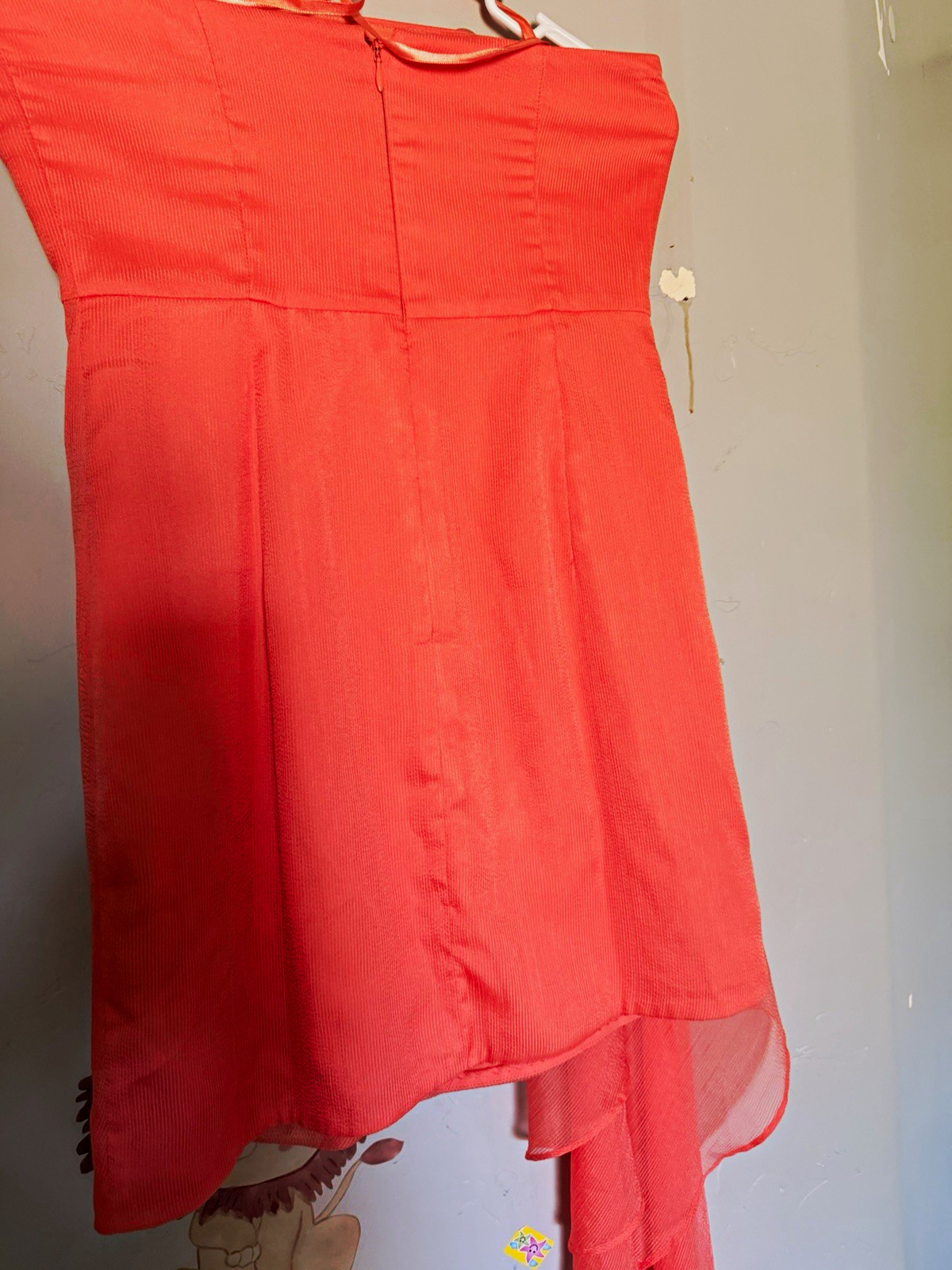 Women’s Coral Shift Dress Strapless Solid Short Zip Closure Size S Regular