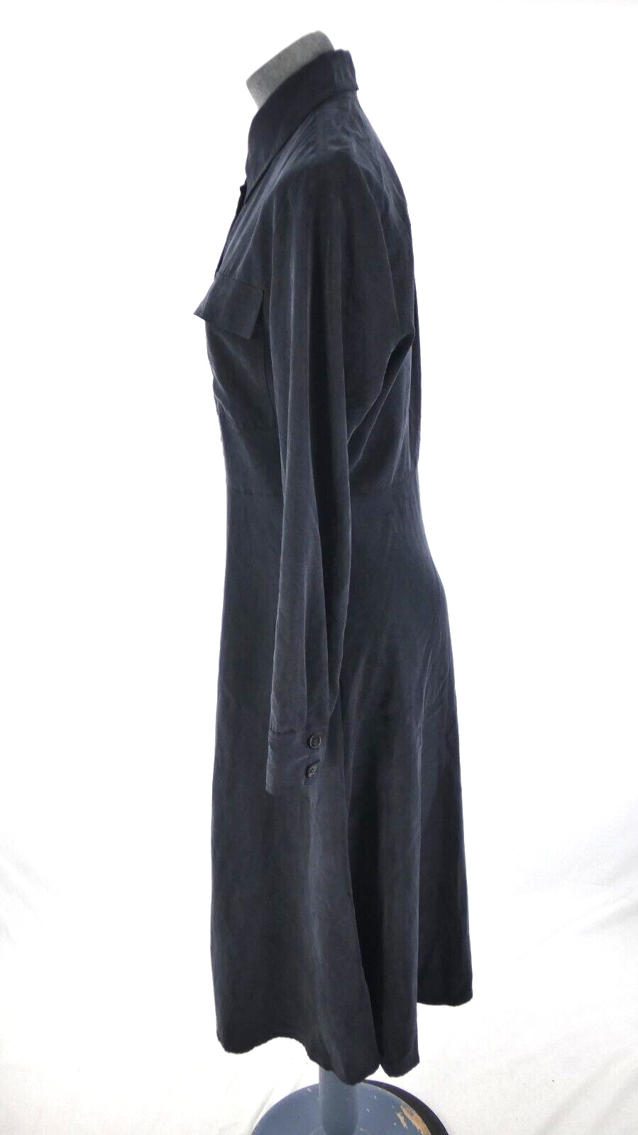 MNG Mango Shirt Dress Navy Tencel Utility Midi Dress Button Front Size S