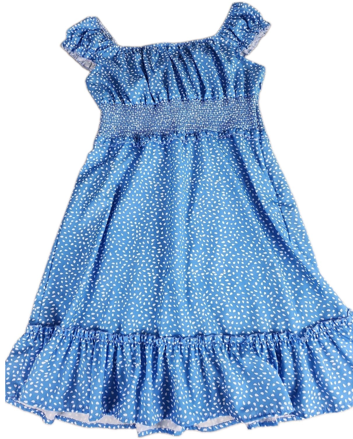 Milkmaid Style Blue Floral Smocked Mini Dress Ruffle Cap Sleeve Medium Flirty