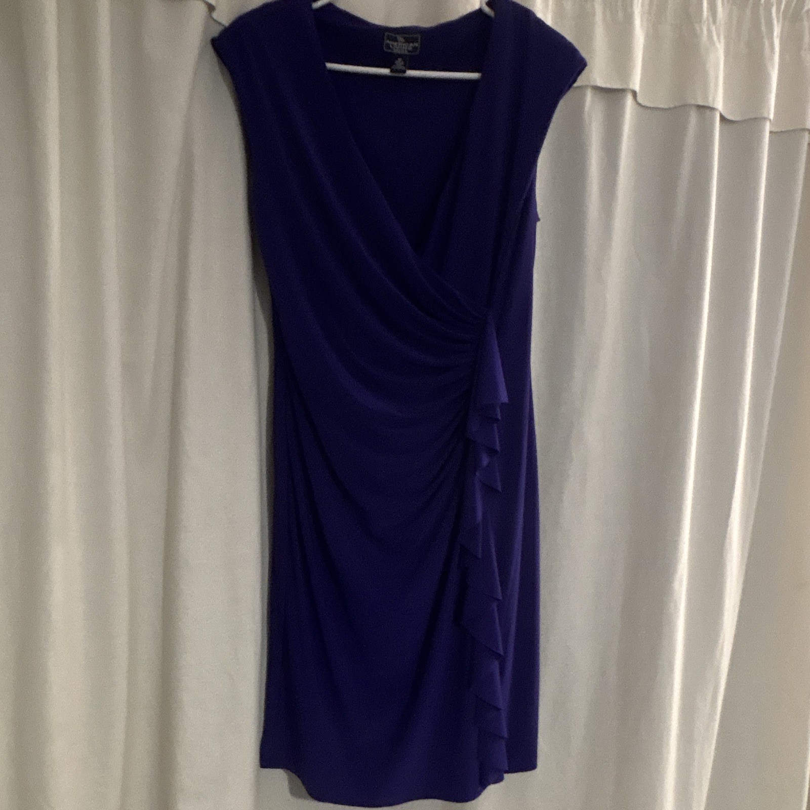 American Living Purple Wrap Sheath Dress 12 V-Neck Knee Length Ruched Stretch