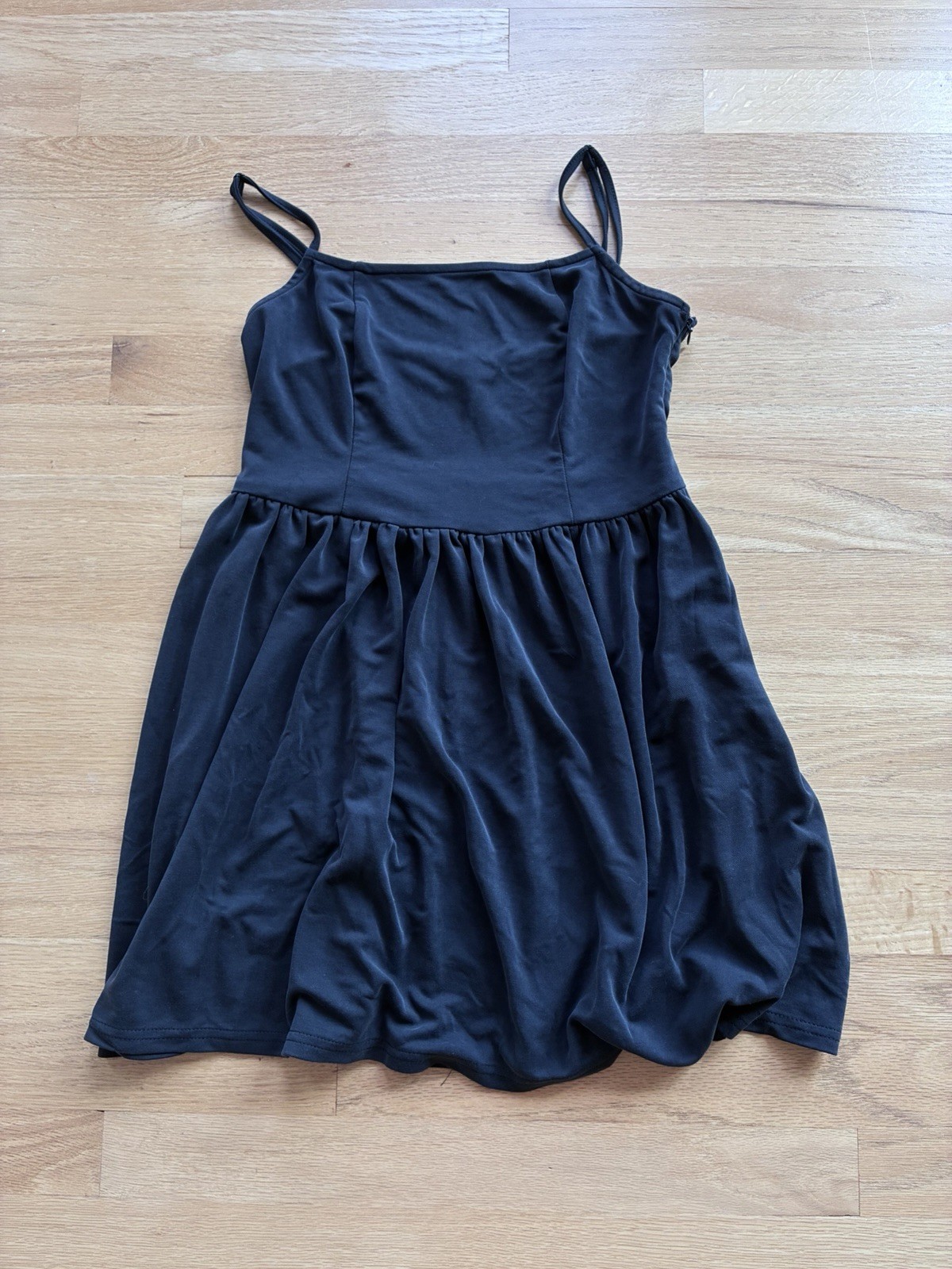 Tobi S Fit & Flare Skater Mini Dress Black Adjustable Spaghetti Straps Side Zip
