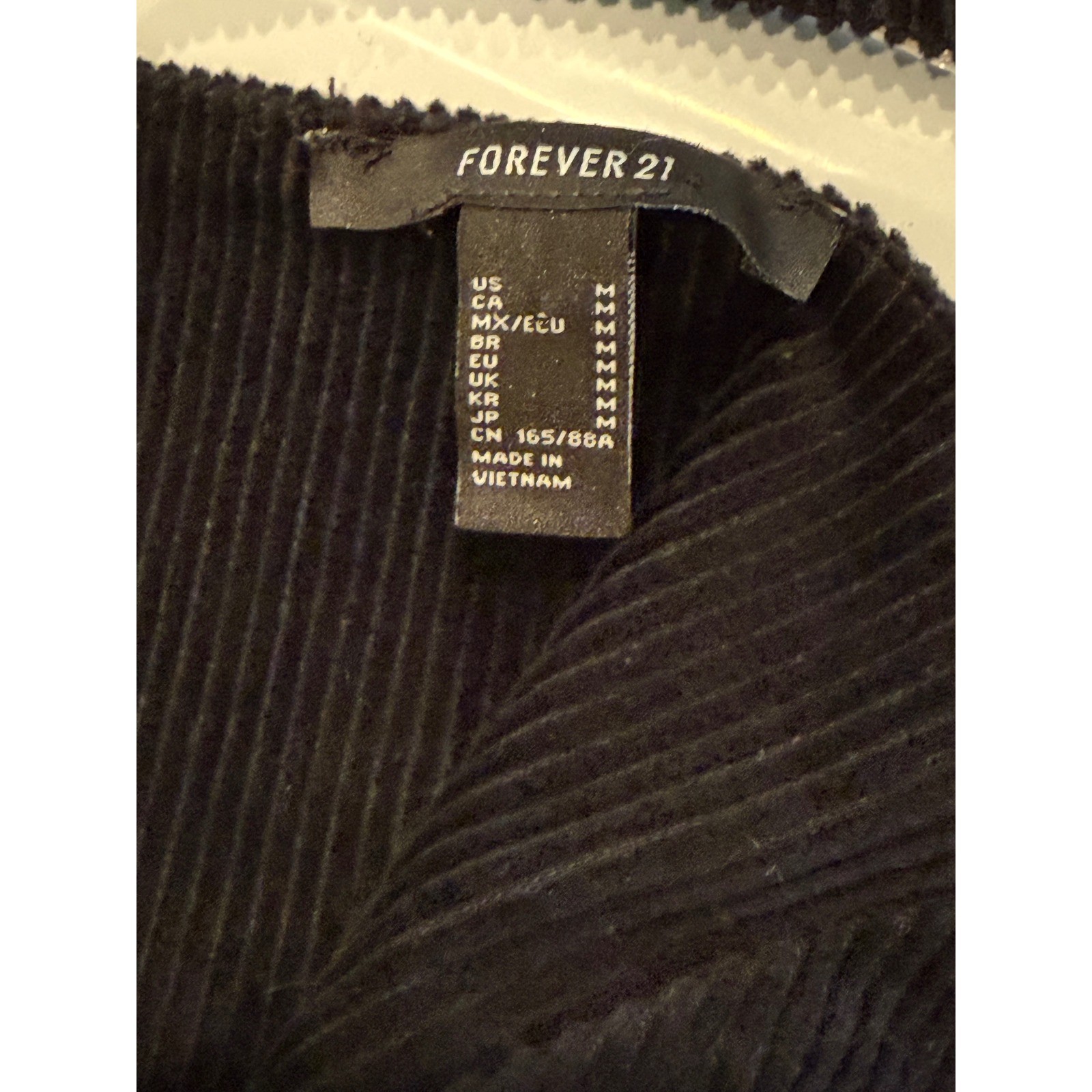 ⁠Forever 21 Black Corduroy Square Neck Sleeveless Overalls Pinafore Dress M⁠