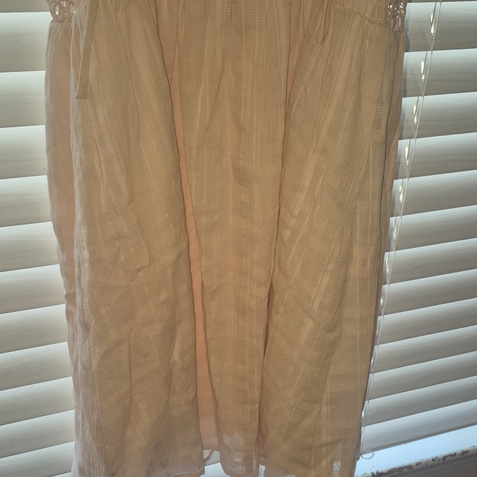 Le Lis Beige Crochet A-Line Dress Sleeveless V-Neck Pullover Size L