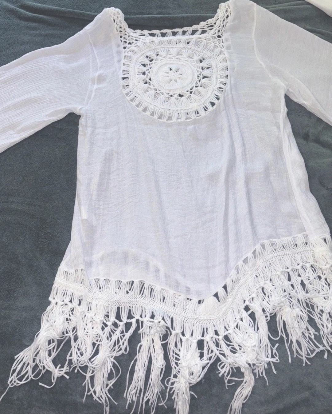Women’s Dress/Beach Cover Up Crochet Nautical Tassels White Size Large