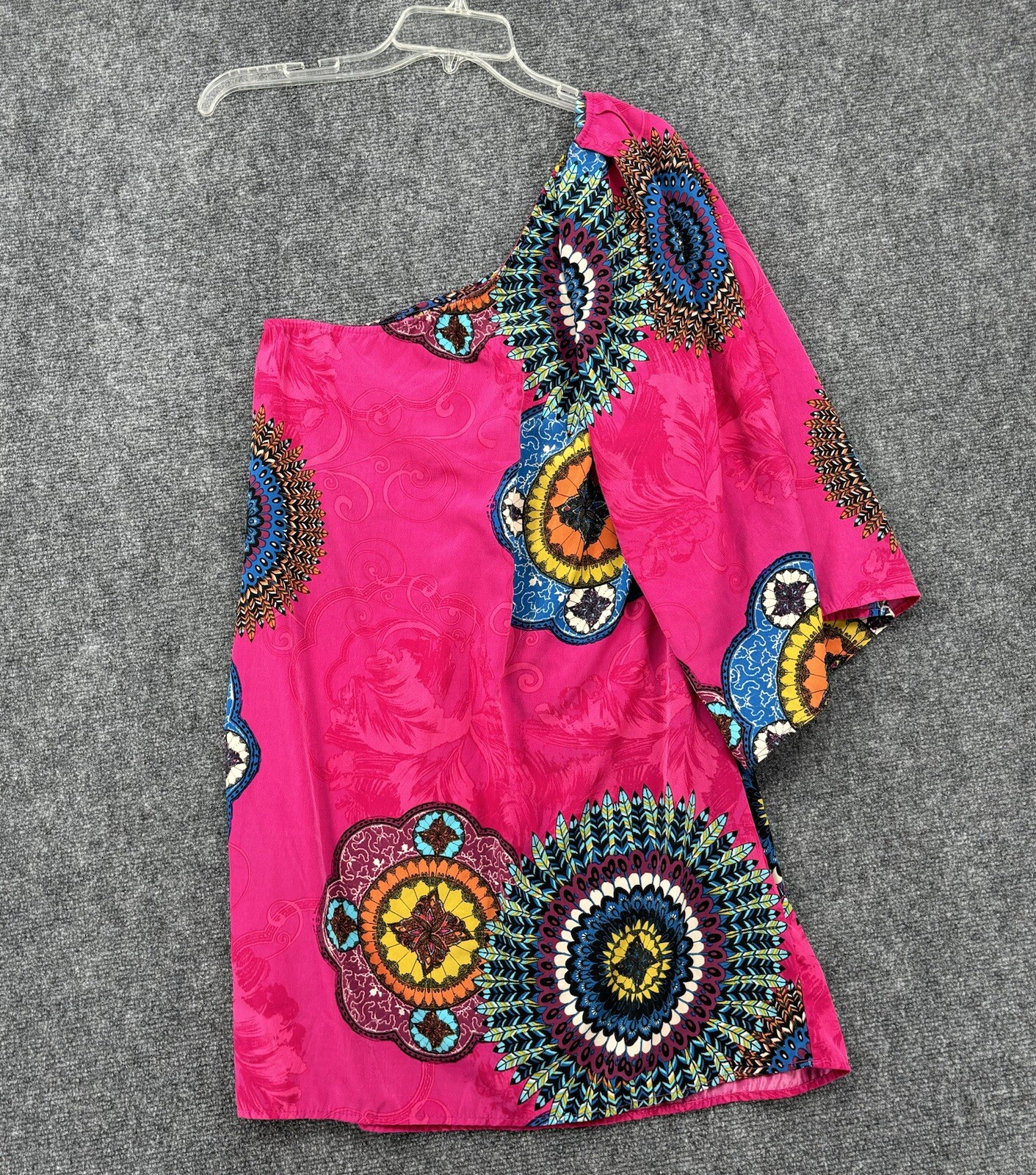 Pink Owl Whimsy Boho Bright Pink Mandalas One Sleeve / Shoulder Dress Women’s S