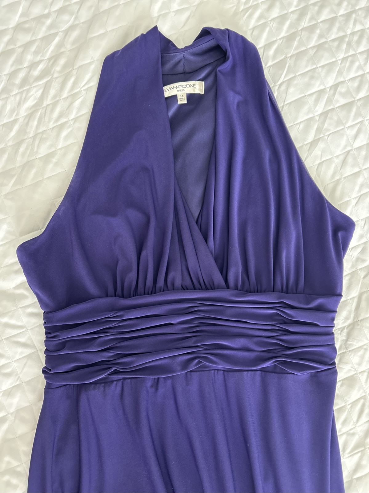 Evan Picone Dress Babydoll Empire Midi Deep Purple 14 Sexy Halter Classic