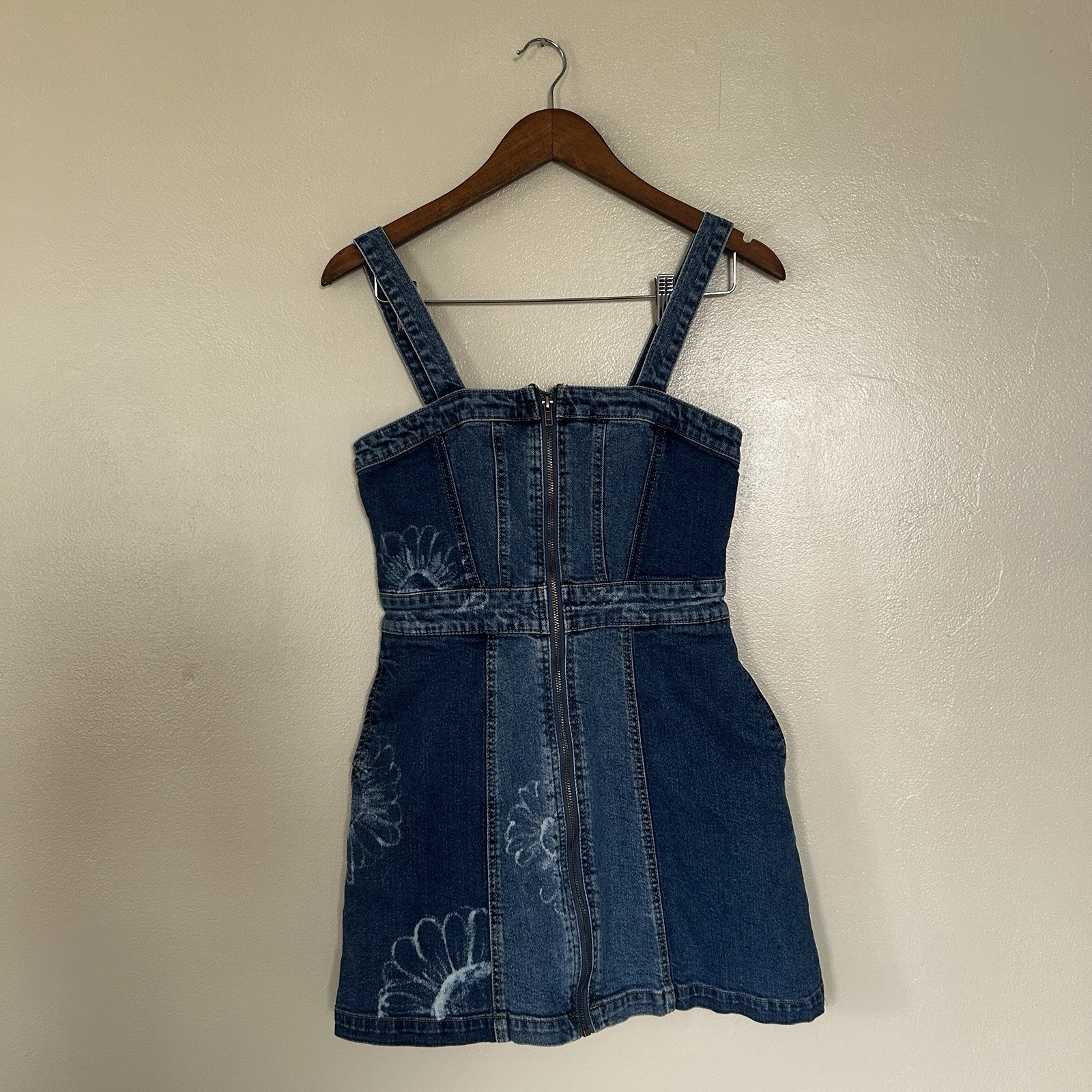 Wild Fable Y2K Patchwork Floral Denim Corset Mini Dress Zip Front Size Small