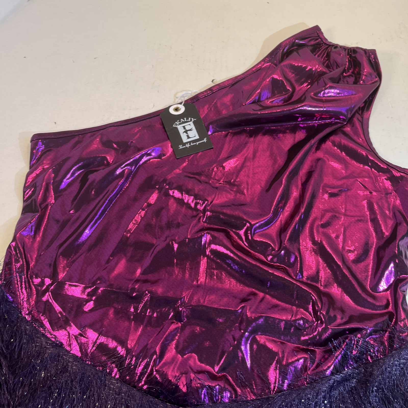 Women’s Purple One Shoulder Large Sheath Disco Dress Fringe Skirt