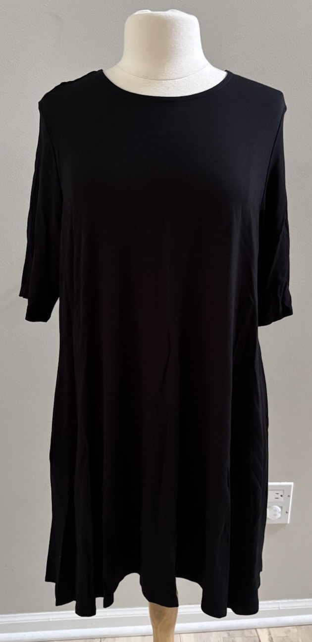 Eileen Fisher NWT Viscose Jersey Knit Midi High Low Elbow Sleeve Dress Black XL