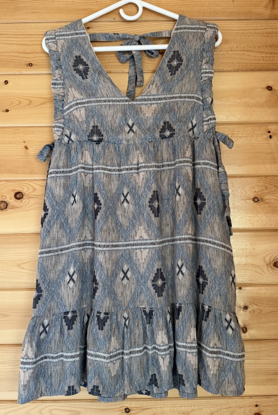 Cleo + Wolf Women’s Small Southwestern Aztec Print Tie Mini Dress Ruffle Hem