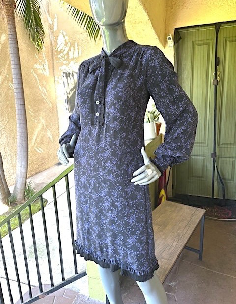 GHOST Vintage Long-Sleeve Silk Print Dress w/ Tie-Neck EUC/UK 10=US 6