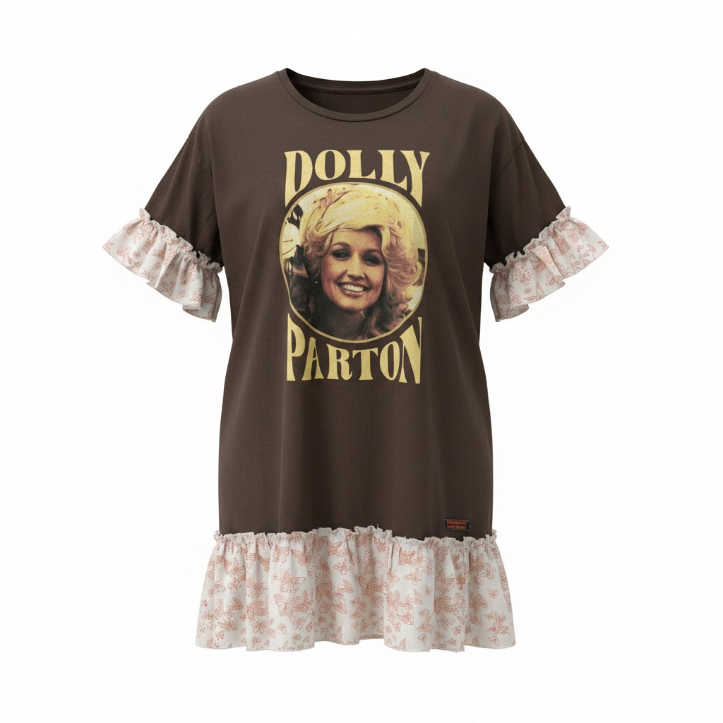 Dolly Parton Tunic Dress 3XL Upcycled Butterfly Ruffle Cottagecore VF