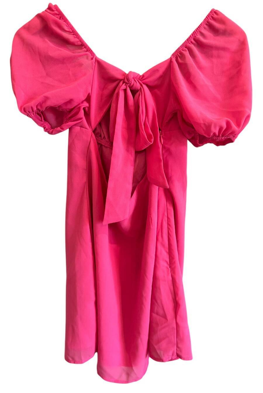 SheIn Hot Pink Chiffon Puffy Sleeve Dress Women’s Size S Great Pre-Owned Cond