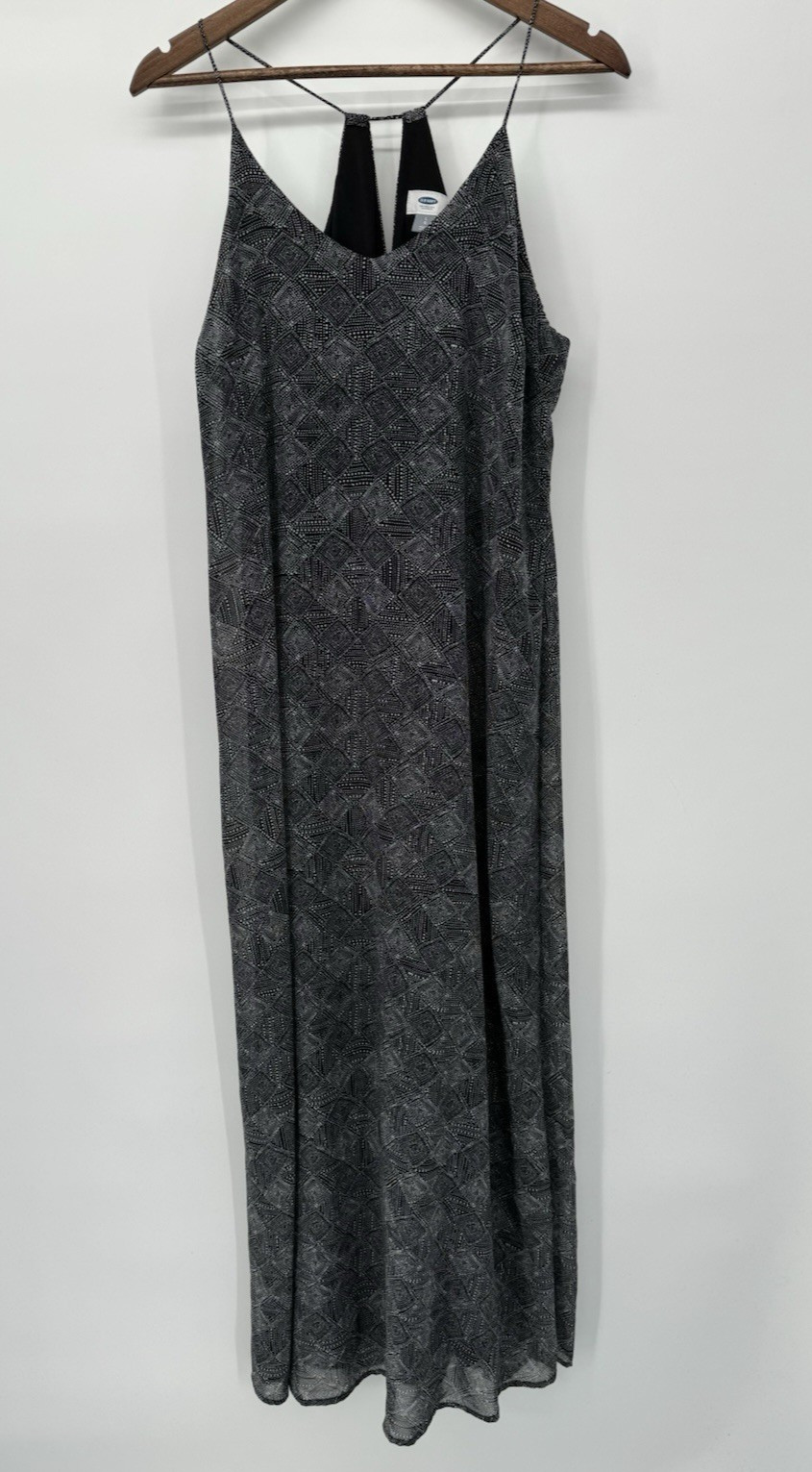 Old Navy Black & White Geometric Print Resort Vacation Spring Maxi L Spaghetti