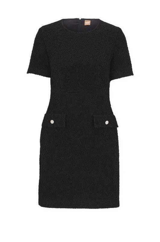 Hugo Boss Slim Fit Tweed Dress with Button Pockets Docanah Black US 10 / 46