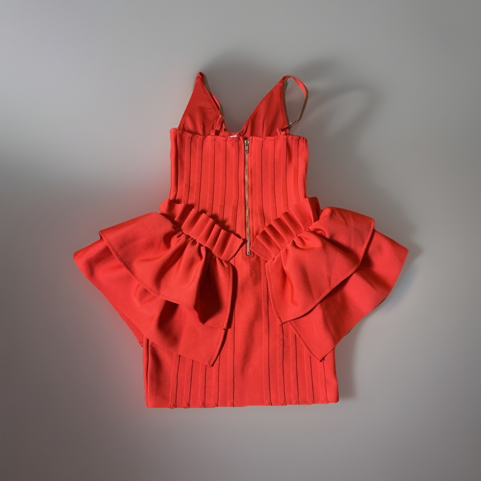 Red Corset Style Exaggerated Peplum Dress | Vegas | Structural | 80s Retro Vibe