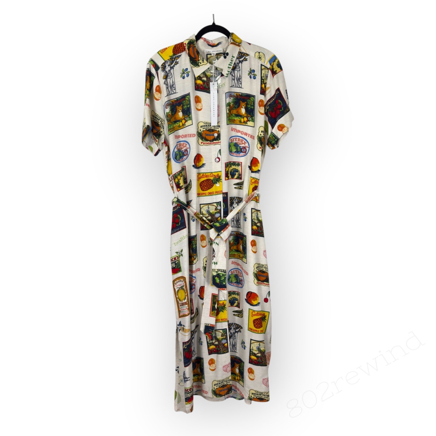 Large NEW Jane+Delancey Postcard Travel ShirtDress Rayon Linen Slit Pockets