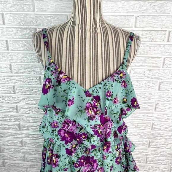 Sugar Lips Sage in Ruffles Multicolored Floral Sleeveless Blouson Dress Medium