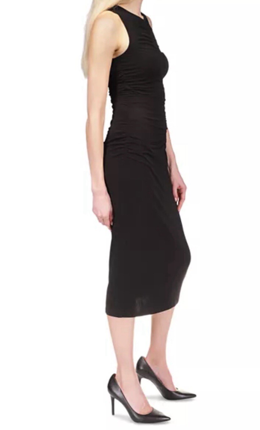 MICHAEL Michael Kors Sleeveless Front Ruched MIDI Dress, Black, Large $140