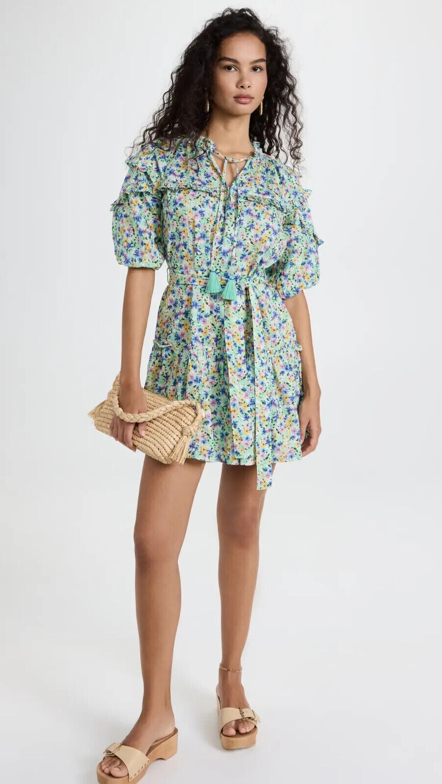 Shoshanna Elyse Floral Print Mini Cotton Dress L 10 Women Ruffle Short NEW 46123