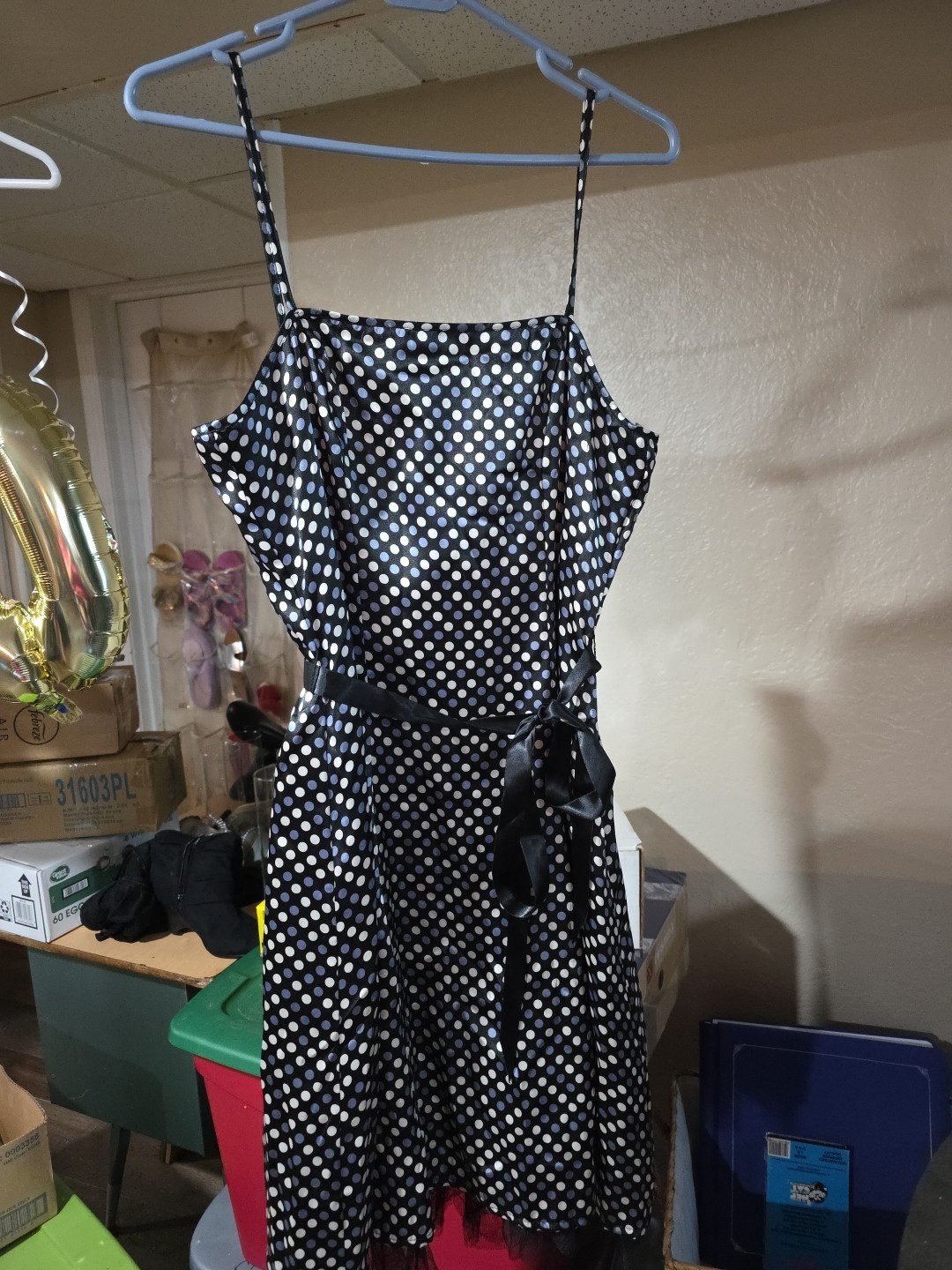 City Triangles Women’s Above Knee Mini Short Dress Polka Dot Spaghetti Strap A2