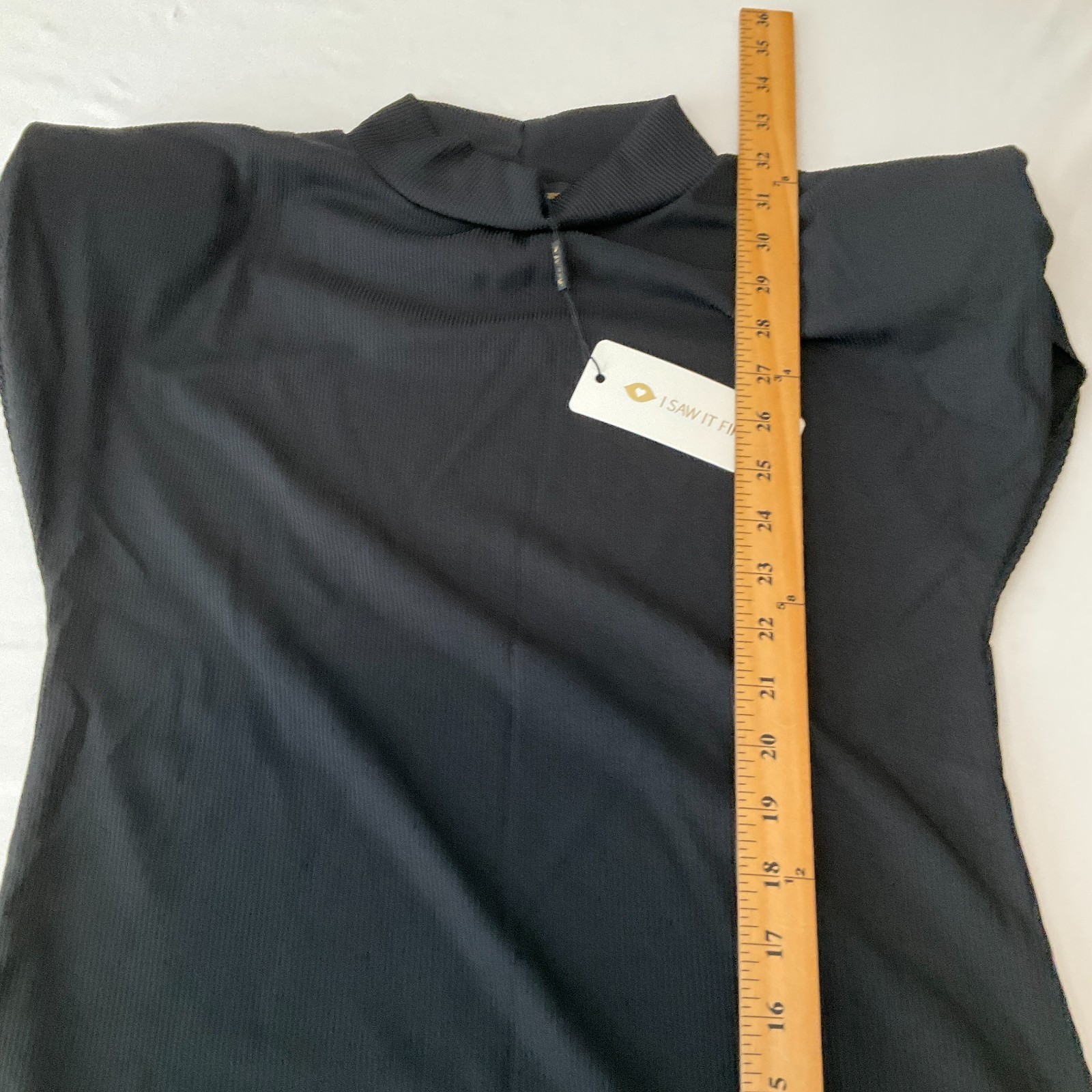 I Saw It First Sleeveless Dress Womens Size 12 Black Ribbed Padded Shoulders