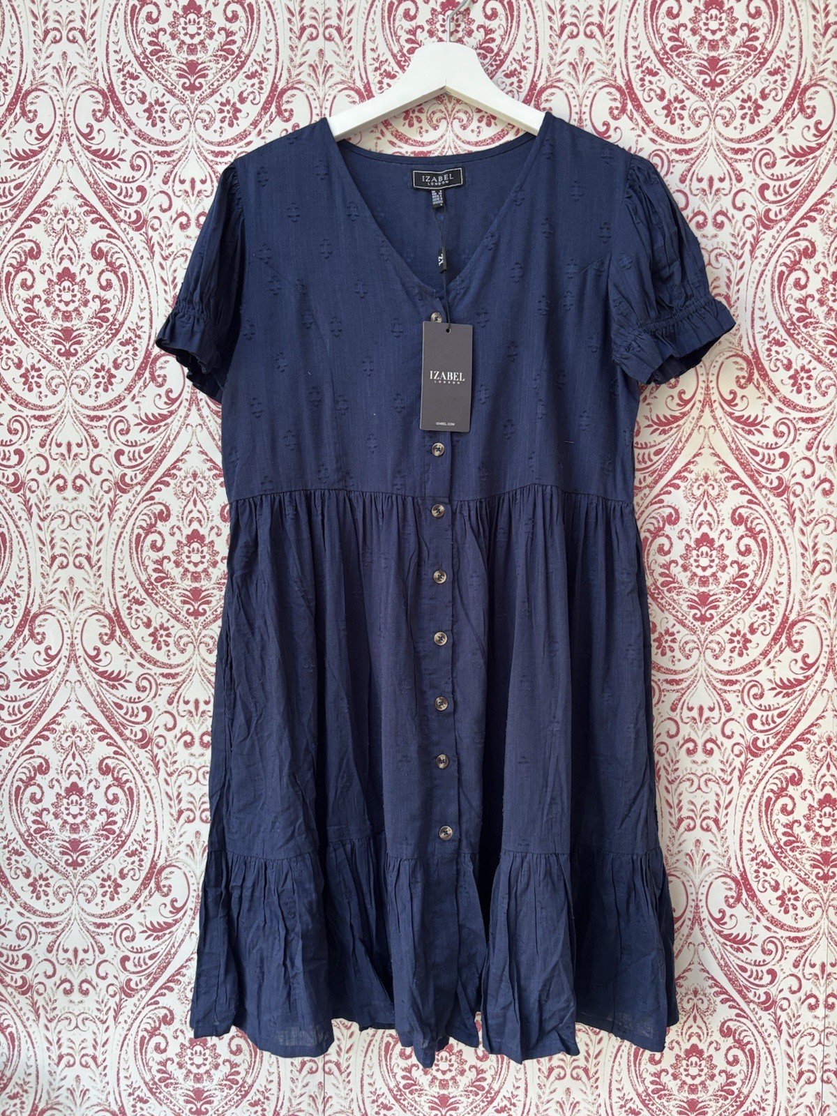 Izabel London Embossed V-Neck Knee Length Dress Size 8 New With Tags