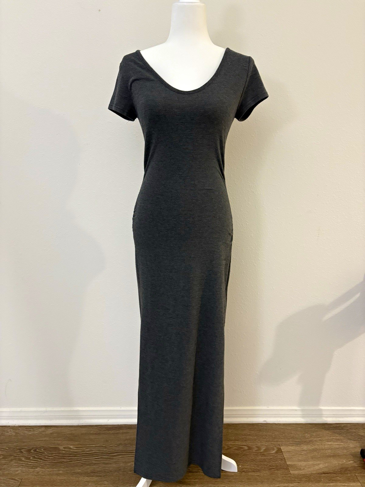 Japanese Brand Charcoal Open Back Cross Strap Maxi Dress F