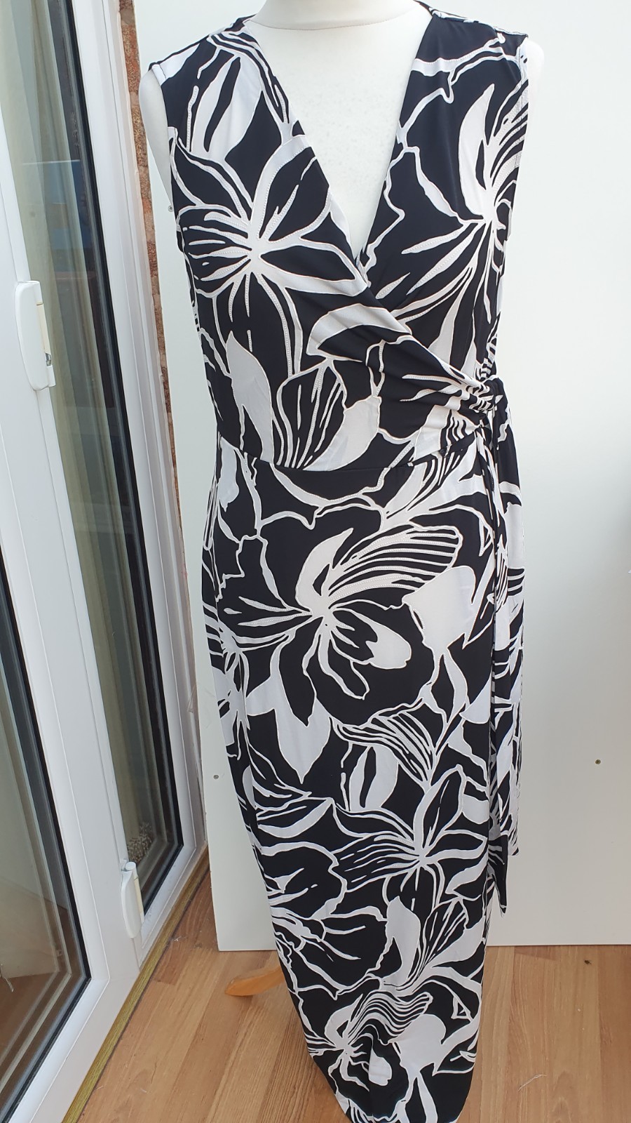 Nina Leonard Maxi Dress Print Sleeveless Faux Wrap New Size Small