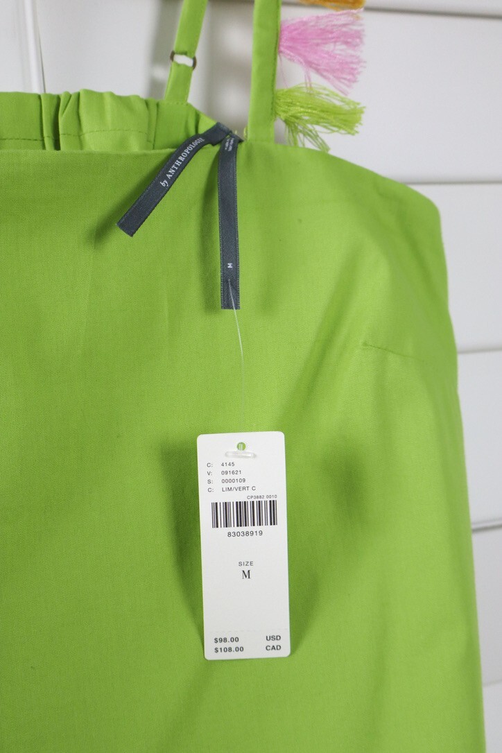 ANTHROPOLOGIE NWT $98 Lime Hartley Mini Tassel Fringe Shift Dress Size Medium