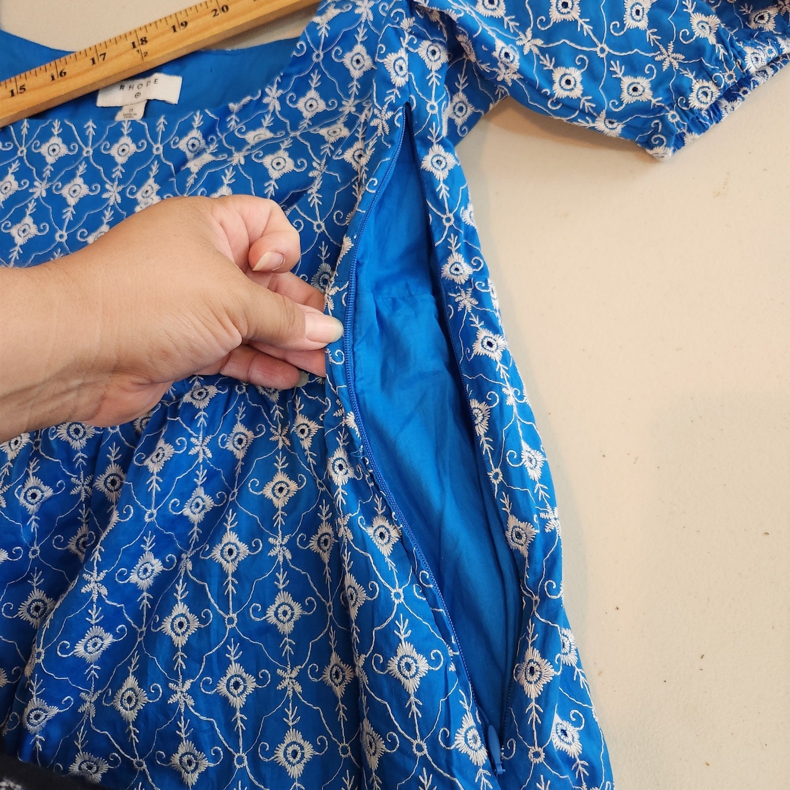Rhode Target Blue White Embroidered Boho Babydoll Dress Puff Sleeves Women’s 1X
