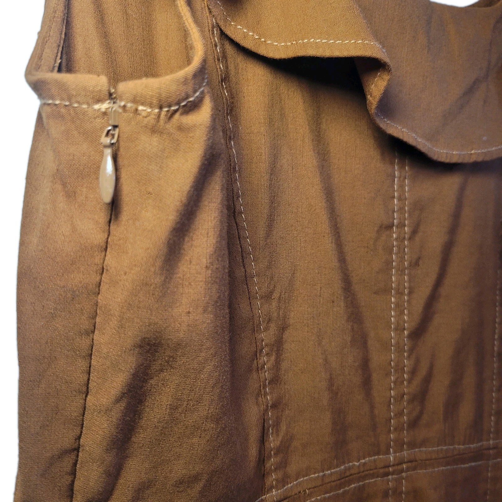 Anthropologie Ruffle Button-Down Midi Dress Rust Brown Linen S Cottagecore Boho