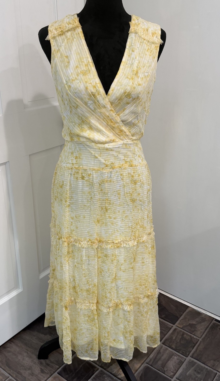 Lauren Ralph Lauren Floral Sleeveless Georgette Ruffled Midi Dress Yellow Size 2